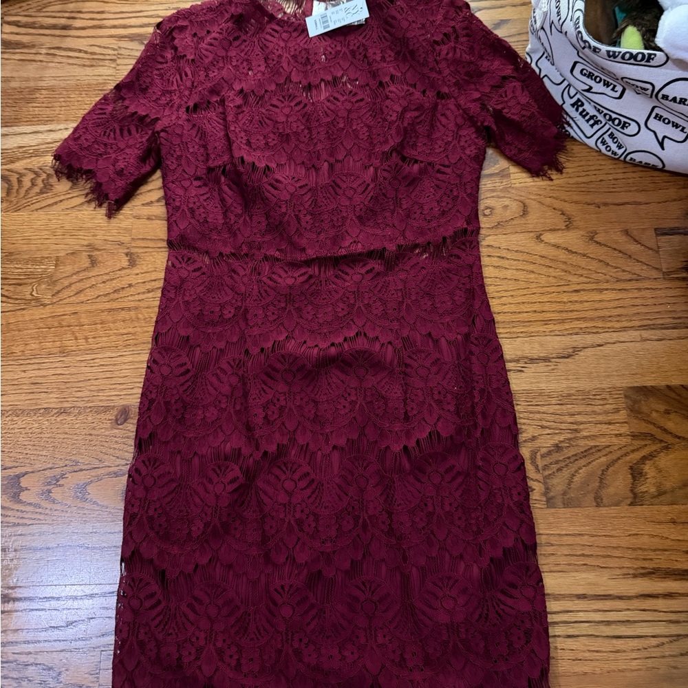 Lace Sheath Dress in Wine Burgundy - Women's Elegant Cocktail Dress